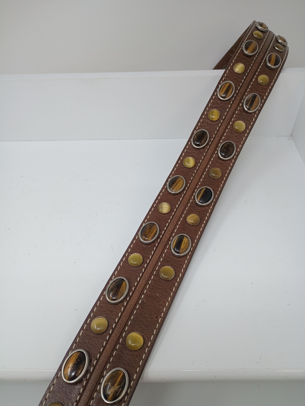 Michaels Kors Brown Leather Belt, Brass Buckle with Stud Accents - Picture 9 of 13